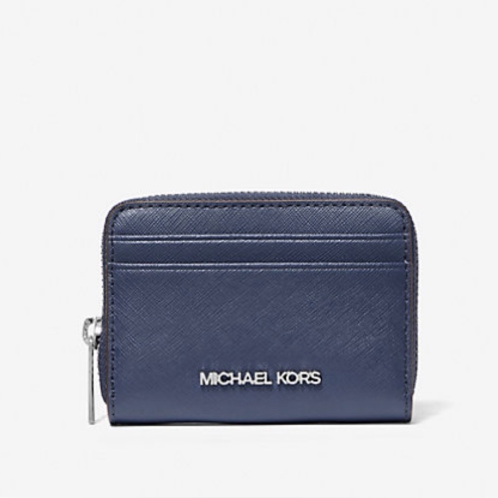 MICHAEL KORS Jet Set Travel Medium Saffiano Leather Wallet in Navy